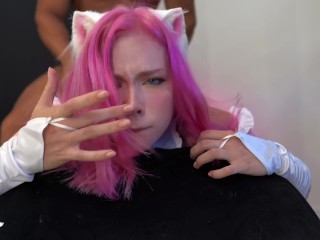 Pink Haired Girl Deep Sucking Dick and had Anal Sex until Cum Inside