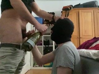 blowing my hairy cock while he drinks  - huge cumshot on face