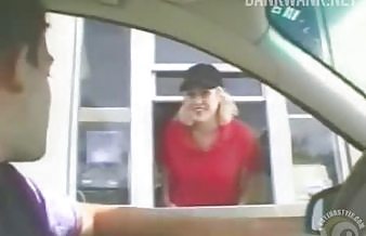 Cute Blonde Drive Thru Worker Flashes Her Tits