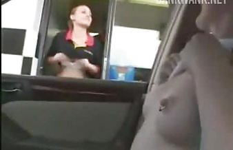 Girls Flash Each Other at the Drive Through