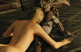 Skyrim - Animated trap gets fucked by monsters