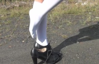 Schoolgirl show under the skirt and feet white knee socks fetish