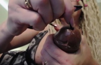 CBT long nails sratching cock & insert nail in peehole (dildo)