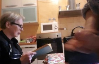 Flash huge cock in front granny teacher read book