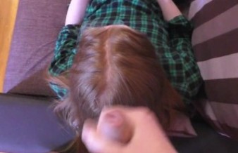 Cum on the stepsister's red hair while she watched instagram