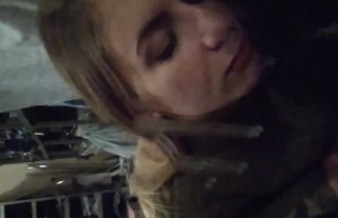 Fast blowjob on storage Cum on dirty mirror and she's lick it off