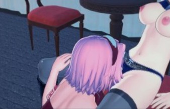 Sakura eats Hinata's pussy before tribbing.