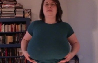Huge boob tit drop blue shirt