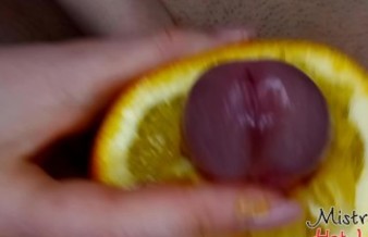 Close up yummy foodjob and ruined orgasm from Mistress Hot Lips. Dessert with cum and orange juice.