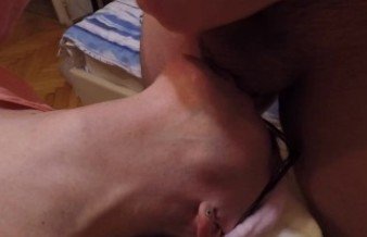 strict lady in glasses and a bandage was fucked in the throat by a fat cock