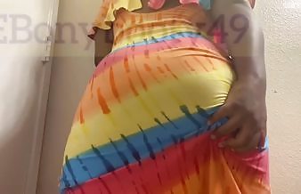 Girl ripping nasty bubbly farts in rainbow dress