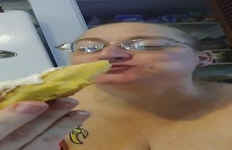 Chubby woman eating