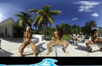 Lesbian Virtual Reality Show, squirting outdoors by the pool