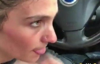 Blowjob with swallow in car from slut