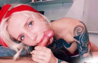 Sexy Blonde Striptease and Sensual Blowjob after Work - Closeup