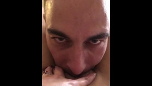 Daddy eats my juicy pussy, quiet real orgasm at the hotel, on V-Day