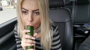 Public fuck with big cucumber until squirt- Car masturbation street