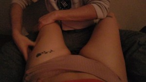 Daddy massages teens thighs in her panties