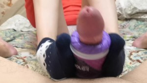 SOCKJOB and footjob with toy