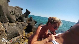 Best risky amateur sex on the beach with cum swallow