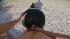 Ginger Sea Beach Yoga Pants Excercise Turns into Reverse Cowgirl Creampie
