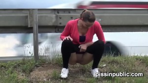 Insane half-naked girls get caught on tape showing wet pussy and peeing by the road