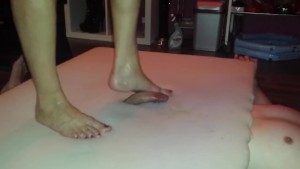 Hard barefeet cockcrush with cruel big feet and red toenails