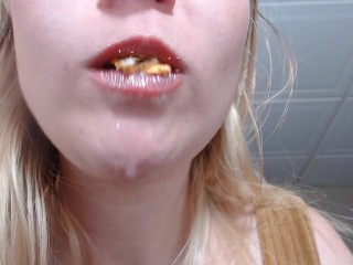Tongue Fetish with Cracker crushed and chew/ showing food