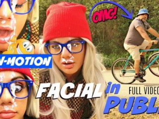 Massive PUBLIC Facial in SLOW-MOTION Outdoor almost Caught CUMSHOT in park
