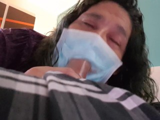 Mom blowjob with facemask covid 19