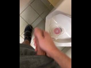 Me jerking off at urinal and cum in public restroom