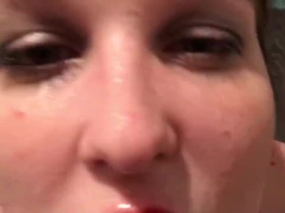 Submissive slut get piss and cum in mouth while being slapped