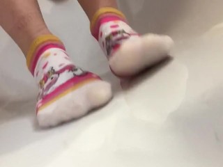 pussy with hair like fluff, pissing on wonderful socks with unicorns