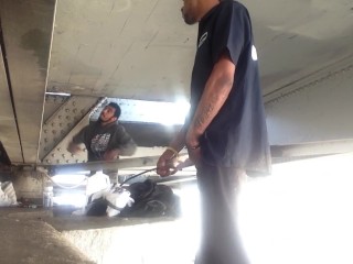 @DickiesHomie - Public JO under bridge in front of str8 homeless man while