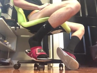 Sweaty Jock Feet Cum in Socks and Slides
