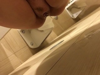 Teen Pussy Pisses all over Floor of Public Bathroom