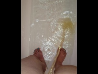 Yellow Standing Morning Piss Into Own Bath Water