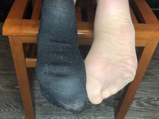 student girl after study show black socks and nylon foot fetish