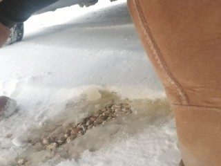 Outside public pee in snow