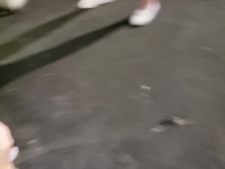 Sexy milf piss outside of bar while everyone is watching