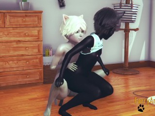 Furry Hentai - White Cat & Black Cat Hard Sex