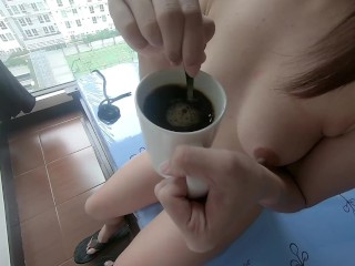 Pinay teen student drinks pee coffee to feel hot, alert, and horny all day