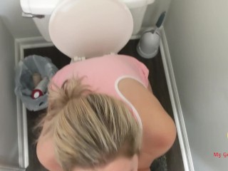 Blonde Slut Pissing While Sucking My Cock