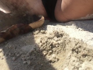 Pissing on my sandals at the beach - trying to not get caught
