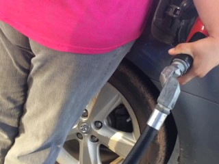 Public pants wetting at gass pump