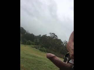 Aussie Pissing Outdoors While Rock Hard