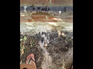 Petite Girl Piss On Old Brick Building