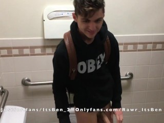 Young 18 year old twink teen having fun in the restroom between class.