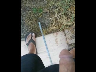 Daddy Dick Taking A Piss Outside In Lose Underwear And Sandals