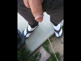 Massive Norwegian Fat Daddy Cock Pissing Outside With Socks And Sandals On